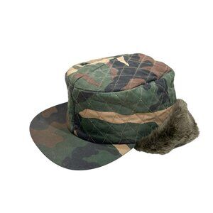 Vintage Quilted Camo Winter Patrol Cap w/ Drop Down Ear Flaps Young An Size L